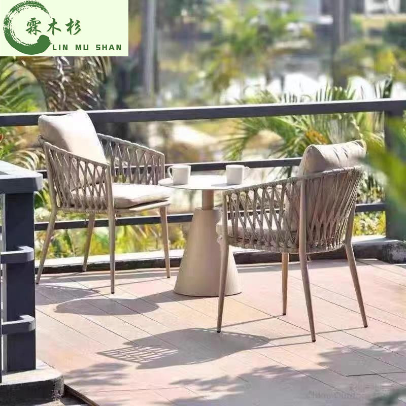 Scandinavian Outdoor Tables and Chairs Courtyard Hotel B&b Leisure Rattan Furniture Terrace Outdoor Rattan Table and Chair Combination Three-piece Set