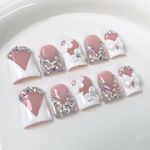 Nail Art European and American Duckbill Nails Ice Transparent French Full Diamond Dazzling Nail Stickers 3D Carved Wearable Nails Pure Handmade