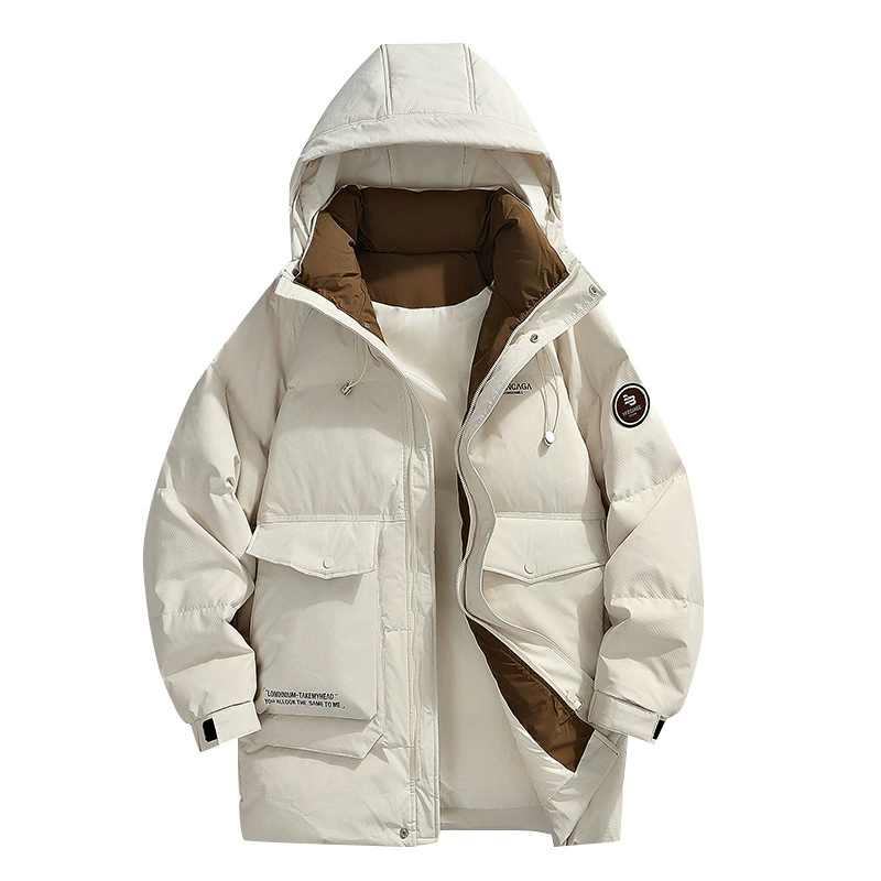 Down jacket, long fashionable trend hoody, mid-length