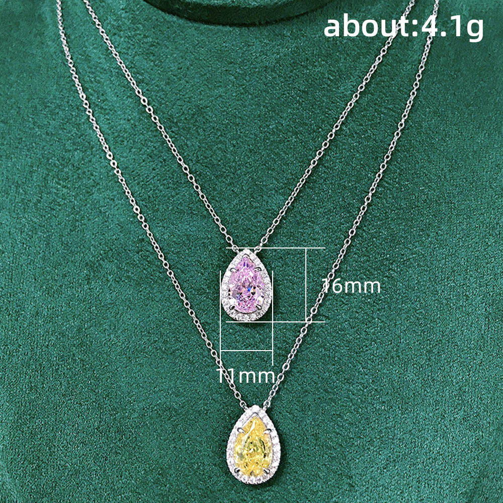 Fashion Water Droplets Copper Inlay Zircon Pendant Necklace 1 Pair