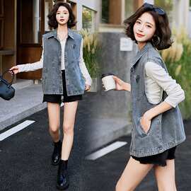 马夹女短款立领无帽牛仔马夹外穿百搭春秋休闲宽松显瘦新款图片色