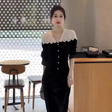 法式气质连衣裙子女2025早秋季新款千金蕾丝绒小香风内搭打底长裙