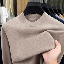 精纺针织长袖打底衫男士秋冬季薄款半高领纯色修身内搭新款毛衣