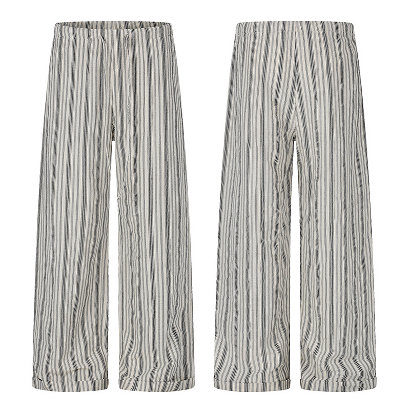 Tuochuan Ck61018 American-Style Striped Textured Cotton-Linen Casual Pants, Loose and Versatile, Relaxed and Lazy Long Pants, Trendy