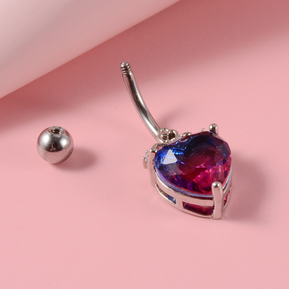 Fashion Heart Shape Stainless Steel Inlay Zircon Unisex Belly Ring 1 Piece