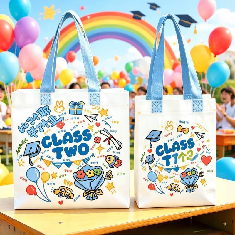 Graduación feliz regalo no tejido bolsa de regalo personalizada para niños de jardín de infantes bolsas de dibujos animados de secundaria personalizados