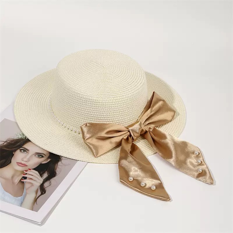 Women's Vintage Style Bow Knot Flat Eaves Straw Hat display picture 3