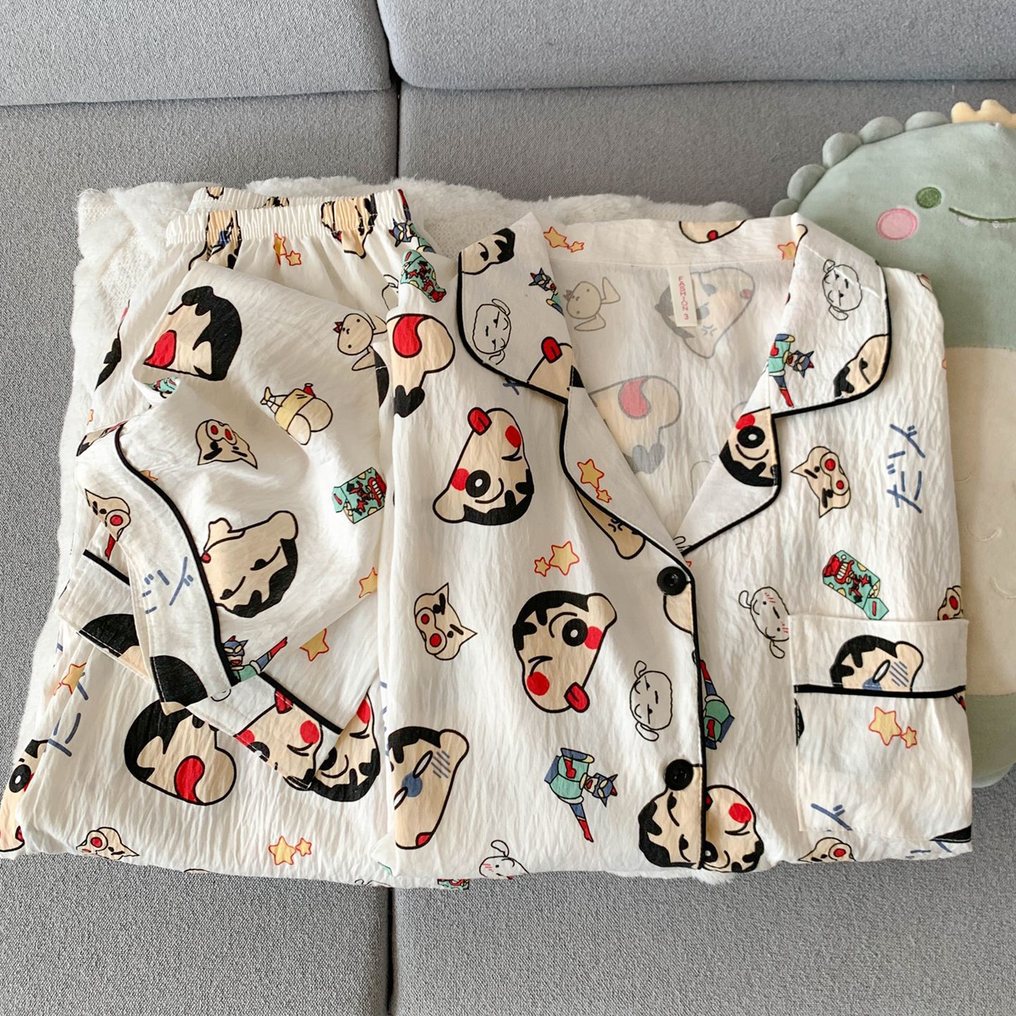 Pijamas de hombre gris negro primavera y otoño nubes de algodón puro hilo de manga larga japonés inns perros hogar set de verano