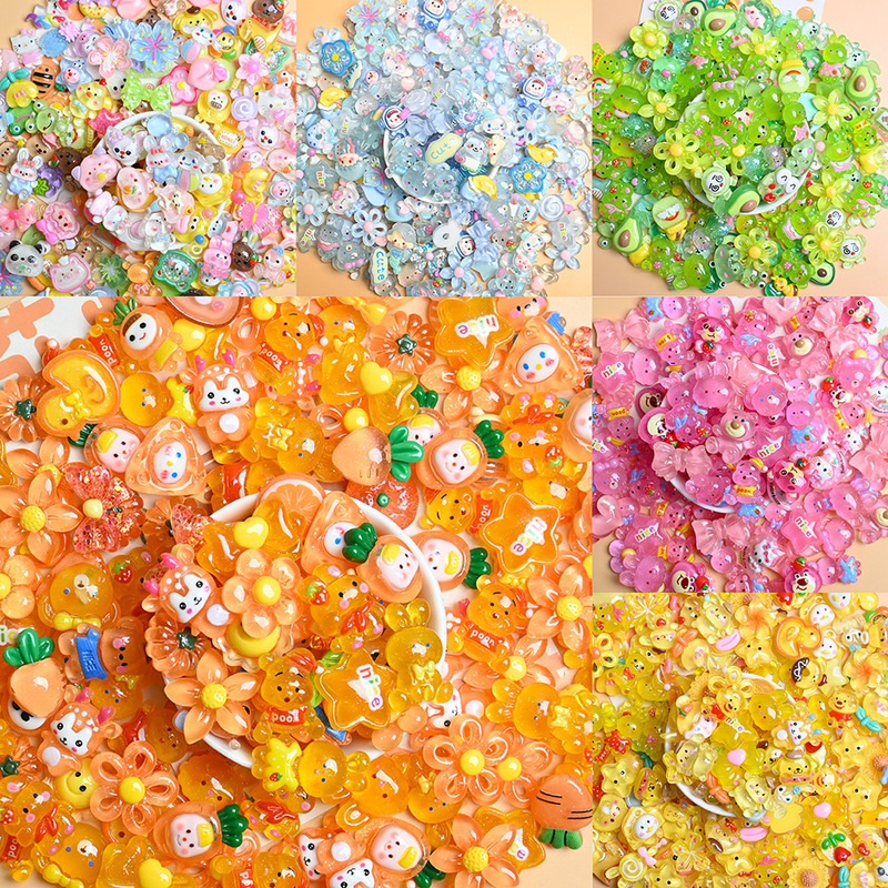 Cute cartoon frosted bright surface transparent luminous mixed color resin accessories wholesale diy cream glue accessories