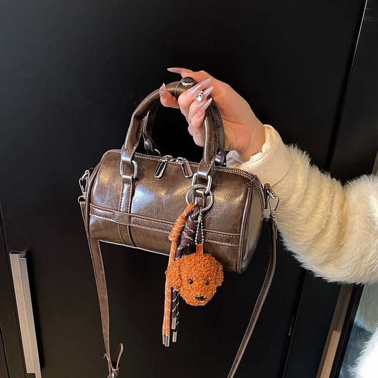 Casual Retro Bowling Bag For Women 2025 Winter New Arrival Handbag Textured Shoulder Bag European & American Style Large Capacity Bag - Thumbnail 7