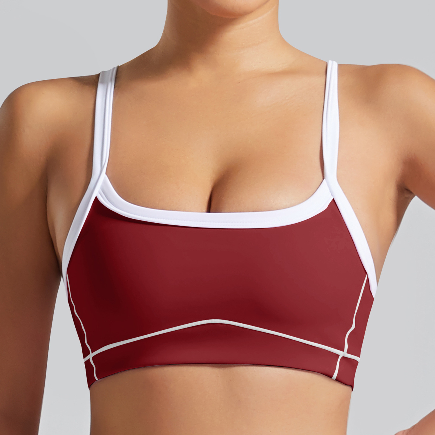 Nuevo cross-border empalme blanco al aire libre ropa interior deportiva mujer a prueba de choque de alta resistencia sujetador de fitness chaleco de yoga