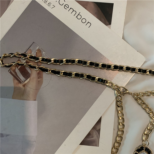 European and American chain belt for women, fashionable braided metal belt with decoration, matches skirts, thin waist chain chain accessory, Instagram trendy