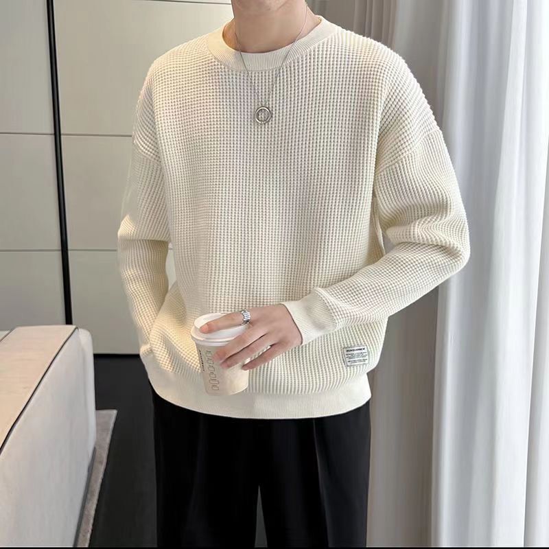 White Lazy Style Sweatshirt for Men in Autumn and Winter, High-End Designer Trendy Brand Winter Inner Round Neck Bottoming Shirt