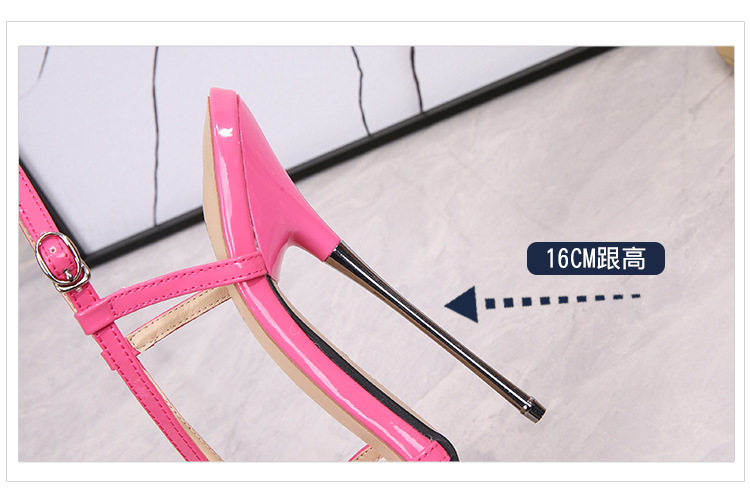 Dép sandal nữ quai ngang gót nhọn kim loại siêu cao, phong cách châu Âu và Mỹ — Màu đen, Màu đỏ, Đỏ đào chi tiết 9