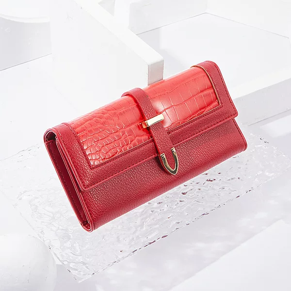2026 New Long Style 70% off Women's Wallet European and American Crocodile Pattern Buckle Ladies' Wallet Cross-Border Women Wallet