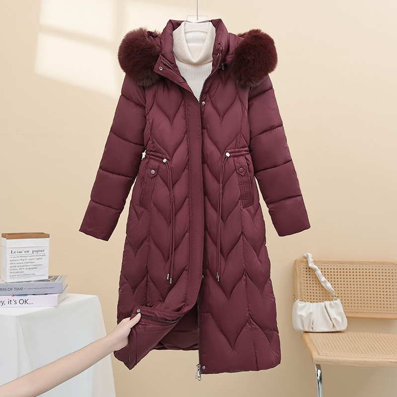 Comercio exterior de algodón de invierno de mujer chaqueta media y larga nueva chaqueta de algodón de cuello delgado calentamiento de la ropa de algodón gruesa