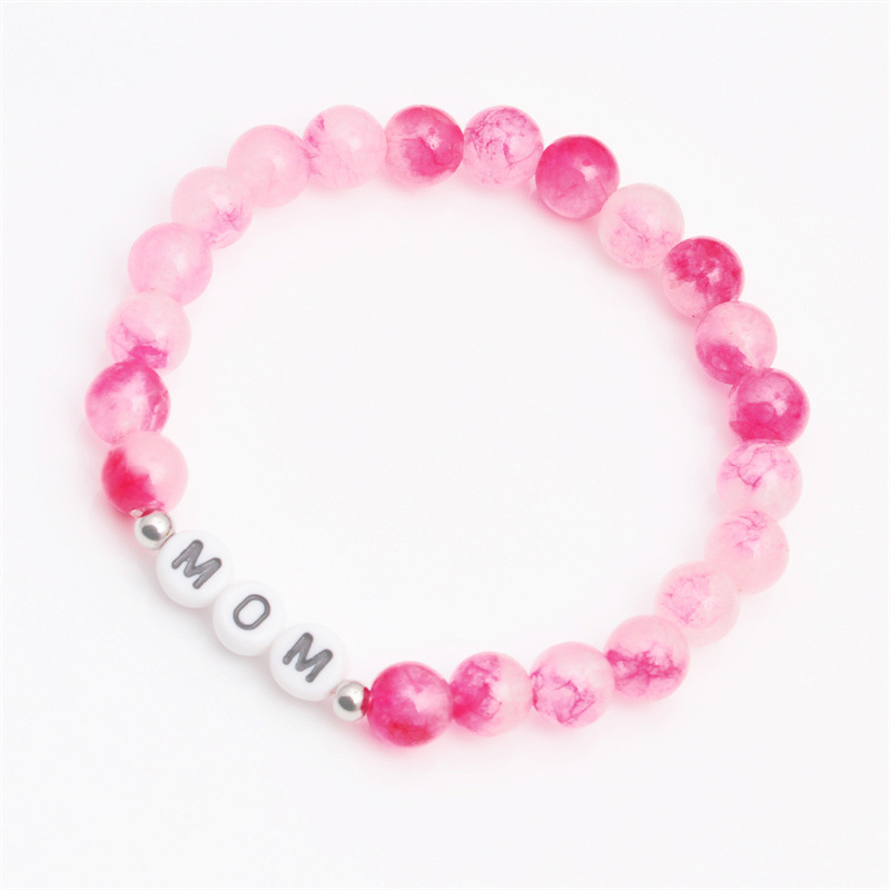 Europa y América simple transfronteriza joyería de piedra natural con cuentas de melocotón rosa mamá pulsera de cuentas pulsera del día de la madre para las mujeres