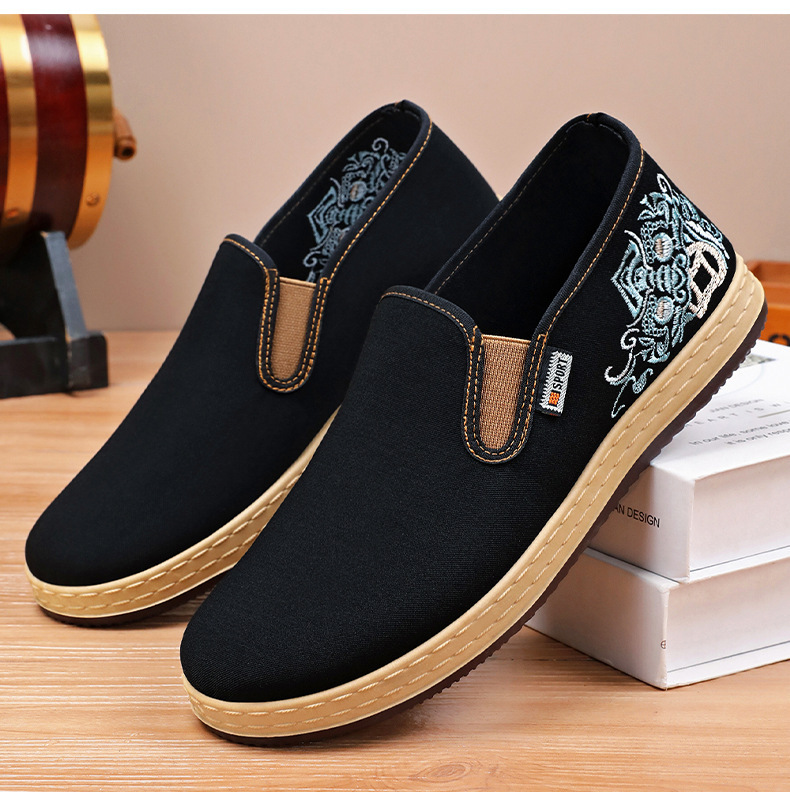 Pánské boty nové čínské vyšívané plátěné boty v etnickém stylu s mělkými ústy, jednoduché boty s jedním pedálem, běžné boty staré pekingské látkové boty_voghion.com