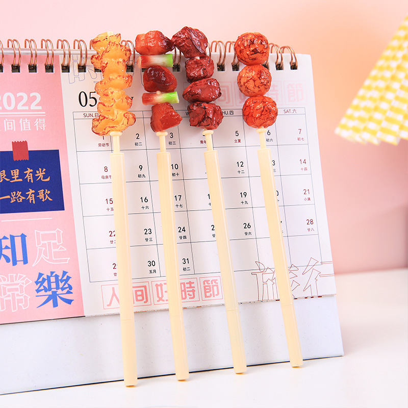 Simulación creativa carne pinchos bolígrafo pollo carne de res cebolla redonda carne artesanal modelado pluma divertida herramienta de escritura realista