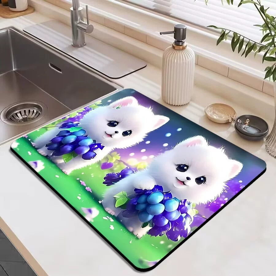 Симпатичные животные кухонный слитый коврик Мягкие диатомовые грязевые барные коврики Кофеварка абсорбируете быстро сушите коврик для посуды Сухая тарелка