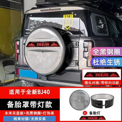 tire cover, modification accessories, decorative – Spare wheel cover - 2024-2026-models-bj40-spare-tire-cover-gray-glossy-black-rim-with-lights