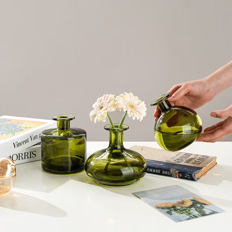 European Stained Glass Vase Ins Home Decoration Ornaments Small Mouth Hydroponic Flowers Dried Flower Flower Arrangement Wholesale