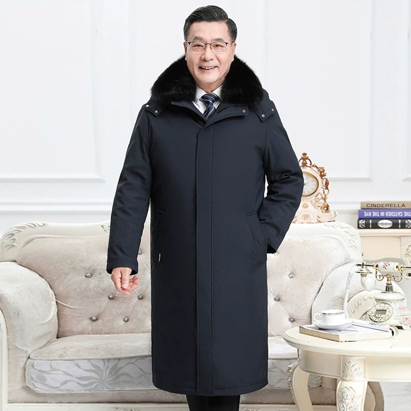 Съемный пуховик большого размера для среднего и пожилого возраста, мужская длинная одежда для папы, утолщенная зимняя одежда выше колена с живым лицом, дедушка