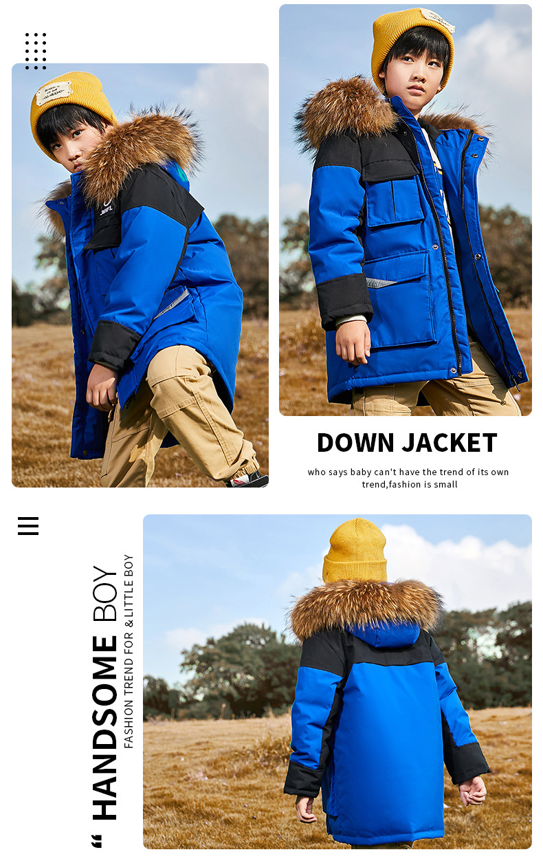 kid's clothing Children's down jacket for boys with long fur collar overalls and thick large children's coat for children_voghion.com