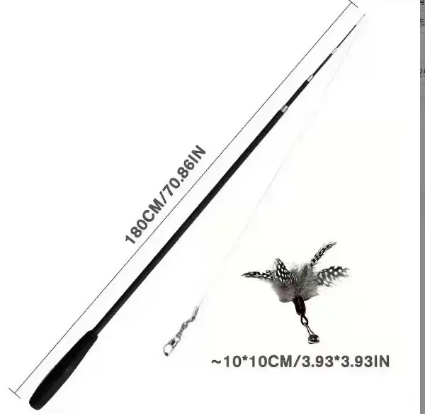 2.2m 섹션 텔레스코픽 고양이 티저 스틱 + 얼룩덜룩한 깃털 교체 헤드