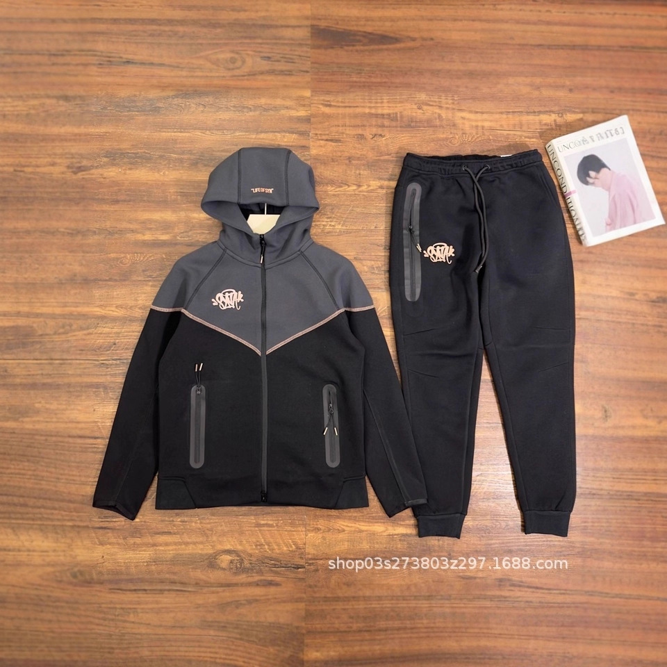 25 Spring and Autumn Syna Joint Small Hook Men's Stitching Couple Hooded Cardigan Sports Sweater Jacket Fashion