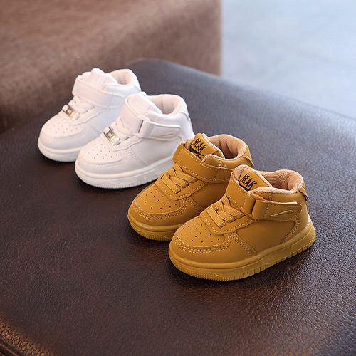 Girls and boys 2024 new autumn sneakers, soft-soled white shoes, breathable mid-top Velcro casual sports shoes, trendy