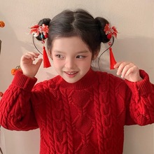 红色刺绣流苏锦鲤发夹小金鱼夹子儿童汉服头饰中国风女童新年发饰