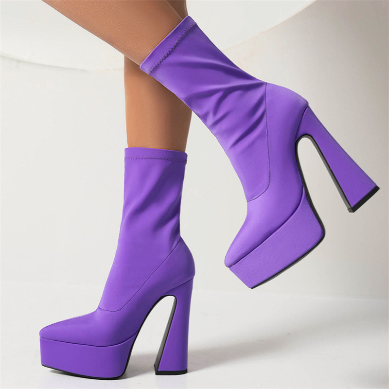 Woman Fashion Ankle Boots Winter New Arrival Thick Heel Pointed Toe Suede Low-Heel Booties Plus Size 40-43_vogvips.com