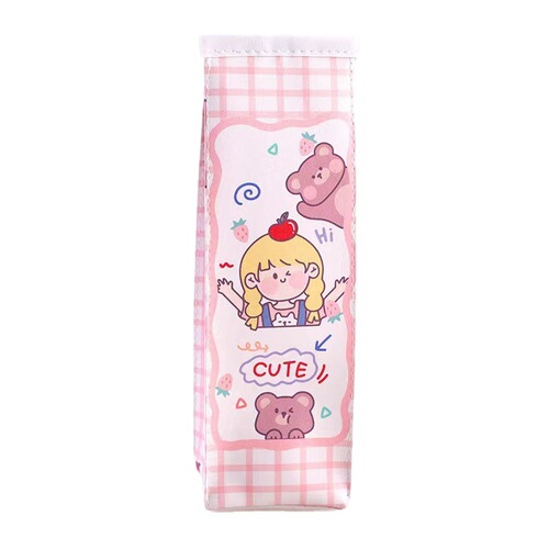 Cartoon milk carton pencil bag girly heart cute Korean version creative large capacity cartoon pencil bag stationery bag for primary and secondary school students