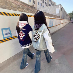 国潮高街字母刺绣撞色棒球服男女春秋新款初中高学生情侣夹克外套