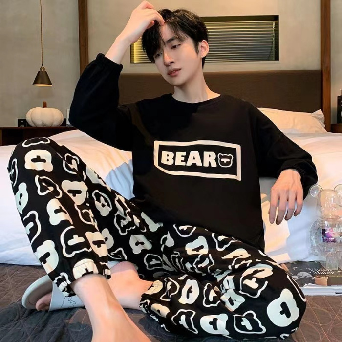 2024 pijama de otoño para hombres mangas largas sueltas coreanas casuales sueltas de tamaño grande se puede usar en el exterior conjunto de ropa de casa