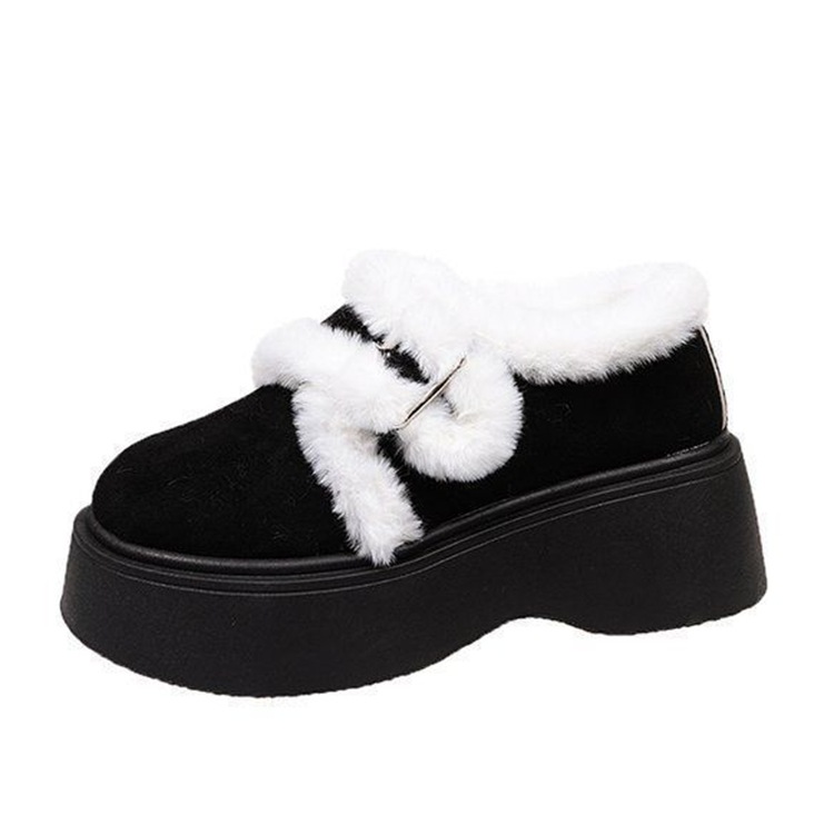 Aumentar la altura de calentamiento de los zapatos de algodón de fondo grueso para mujeres 2026 nuevo invierno retro en línea explosión de zapatos de lana gruesa