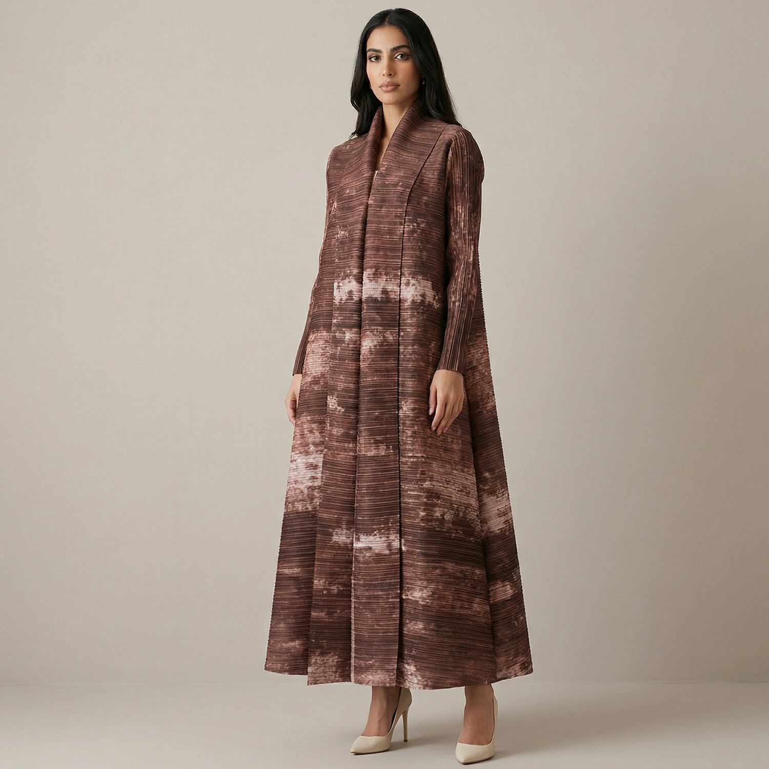 Miyake Cross-Border Foreign Trade Middle Eastern Best-Selling Autumn Muslim Robe Cape Printed Women's Arabic Tie-Waist_ecoleips.com