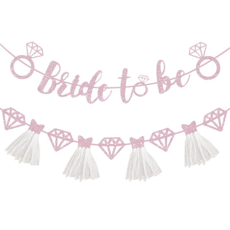 Decoración de fiesta de boda individual europea y americana, bri de to be falda de gasa, anillo de diamantes, pancarta de polvo dorado, brillo