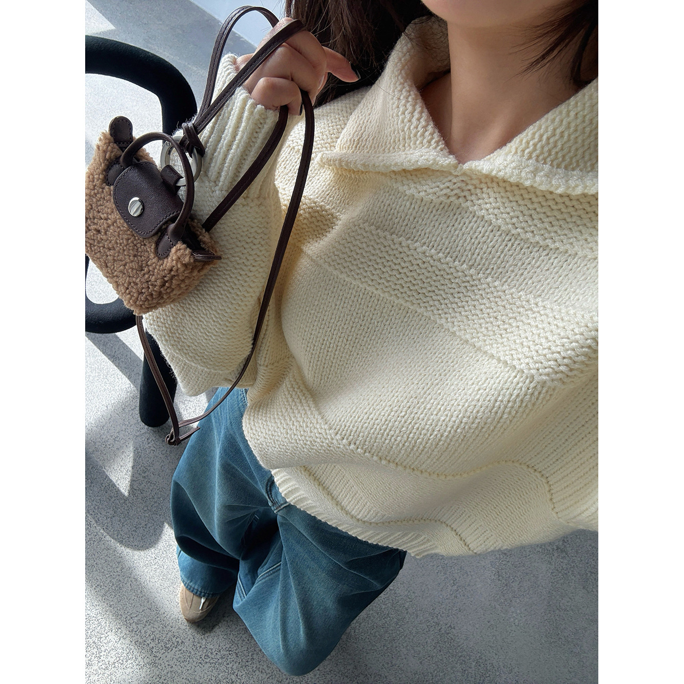 【王琪芝】韩系小翻领套头毛衣女慵懒气质简约宽松针织上衣WQ090