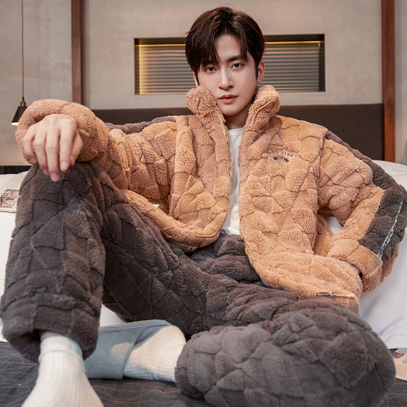 Invierno de los nuevos hombres pijamas acolchado caliente más tamaño engrosada cremallera manga larga vestir prendas exteriores casual Home wear traje