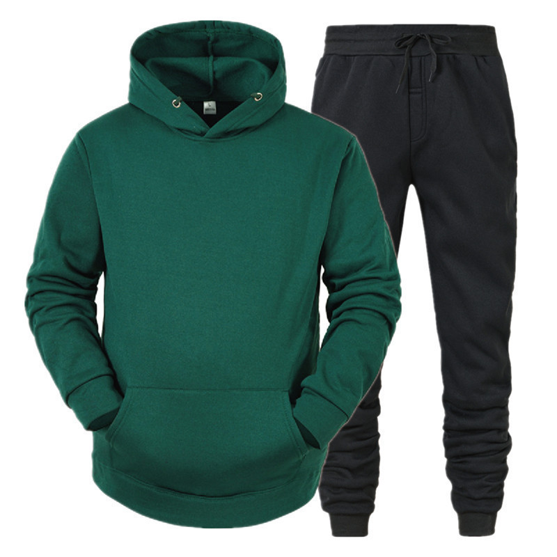 Gerade Hoodie Glatte Platte Einfarbig Pullover Sport 2 Stück Set Herbst und Winter Fleece_voghion.com