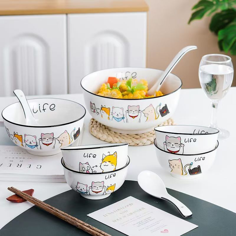 Household Ceramic Rice Bowl Creative Combination Stylish Simple Large Fish Plate Fruit Plate Dormitory Student Cartoon Tableware