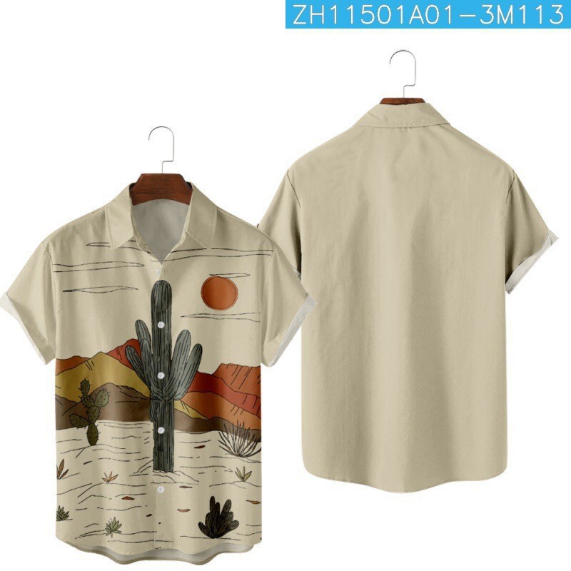 2026 Summer New Style Plant Print Cactus Pattern 3D Digital Print Short-Sleeved Shirt DIY Men's Shirt 2026 Summer New Style Plant Print Cactus Pattern 3D Digital Print Short-Sleeved Shirt DIY Men's Shirt