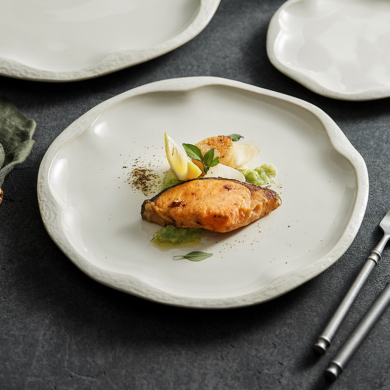 High-End Stone-Patterned Ceramic Western-Style Dinner Plates, High-End Steak Plates, Household Japanese-Style and French-Style Cake Plates, Creative Dinner Plates Wholesale