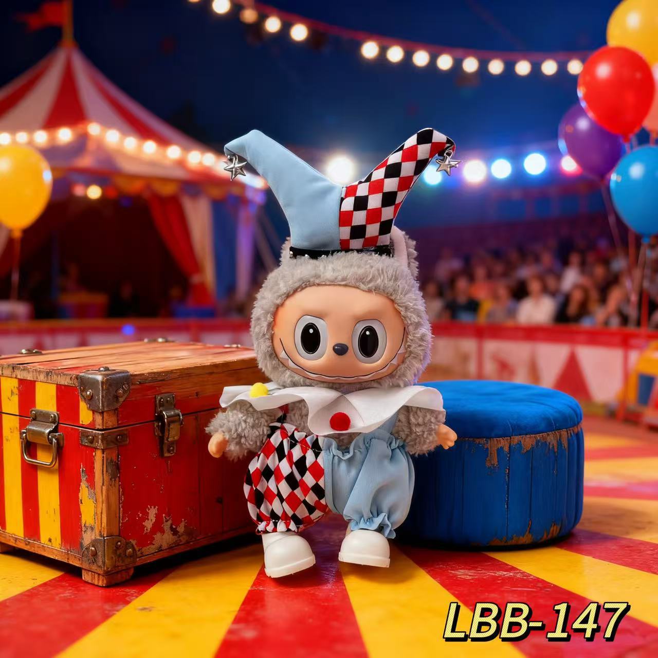 Nuevo traje de circo uno, dos, tres 17cm tela de lona 10cm muñeca de peluche labubu colgante ropa de bebé