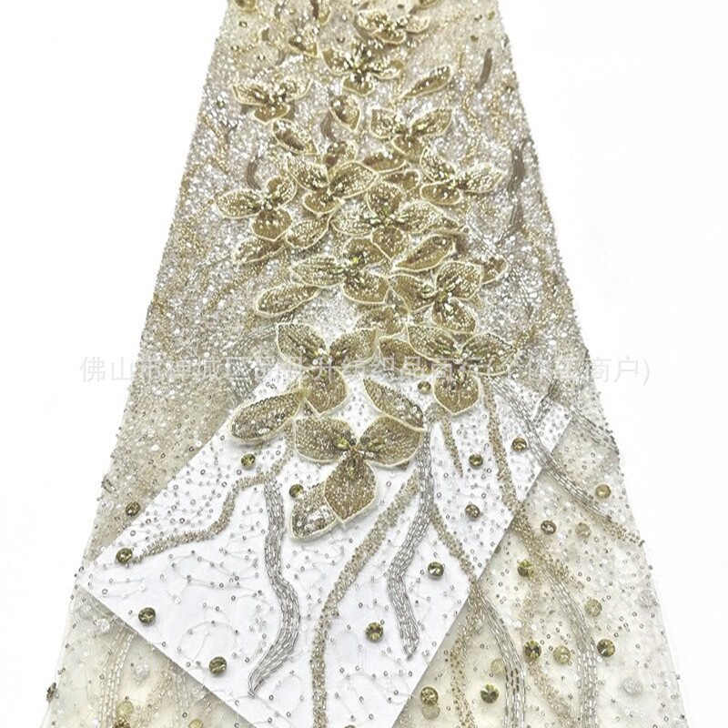 Flores tridimensionales 3D clavos de tela de malla de diamante sequinado colocación flor de cola de pez vestido vestido de brindis vestido de boda tela