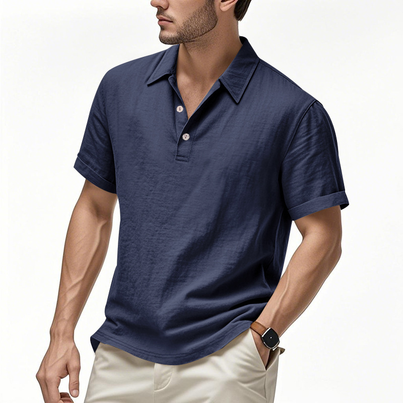 Nuevo hombre de verano transfronterizo de Europa y Estados Unidos Gran Bretaña abrazadera casual lino solapa polo camisa casual de comercio exterior hombre