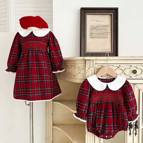Girls' dress Christmas Baby Girl Spring and Autumn dress Long Sleeve Baby Climbing Suit One Year Old Dress Sisters Dress