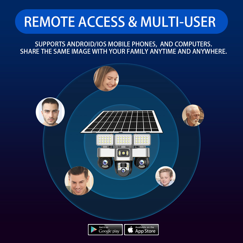 高清探头多人观看室外太阳能低功耗三镜头三画面监控真三镜头三画